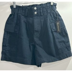 Blank NYC NWT Size S Paperbag Waist High Rise Denim Shorts in Navy Cargo Pockets